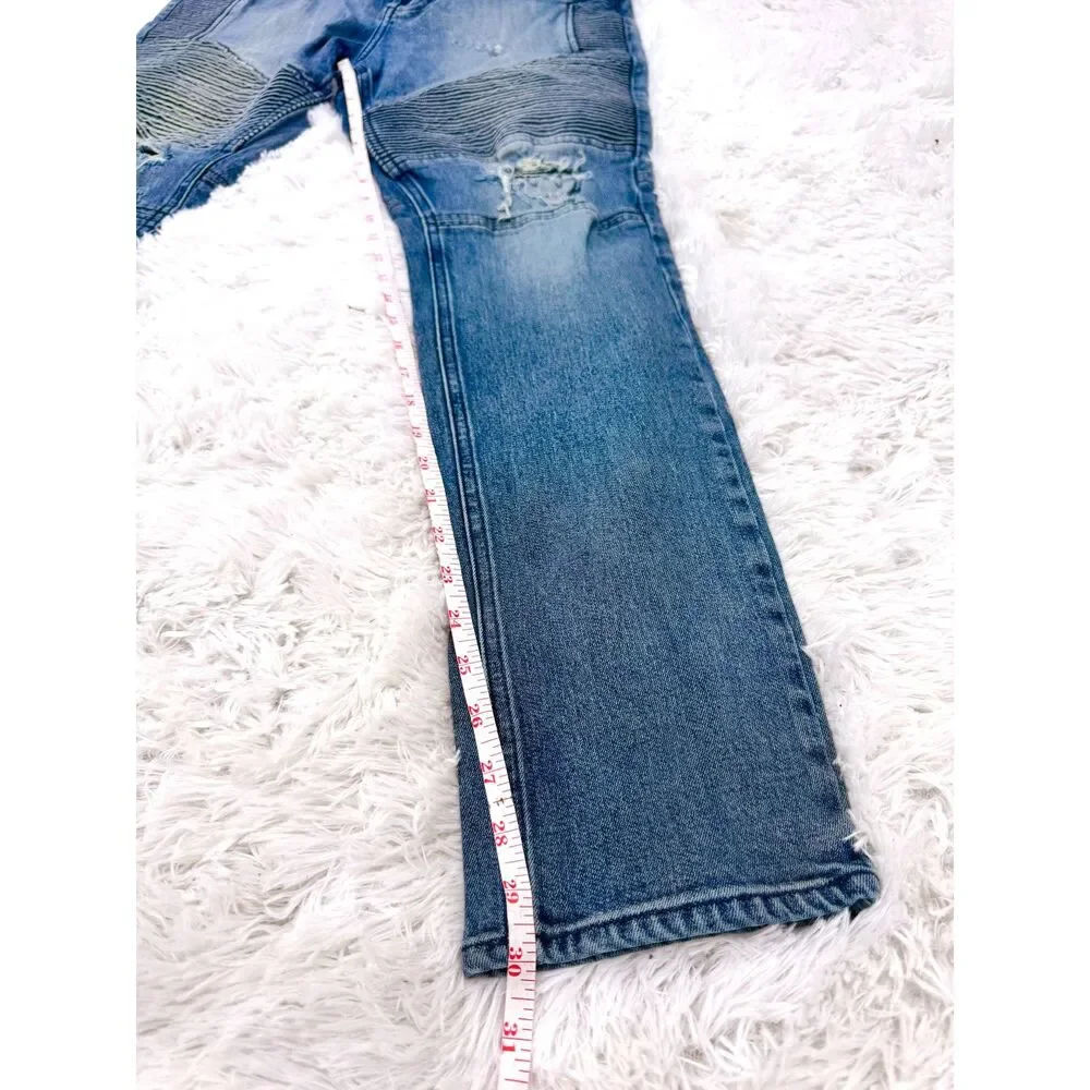PacSun Stacked Skinny Moto Jeans Distressed Ribbed Knee 36x32